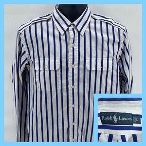 Ralph Lauren Men's Striped Button Up Shirt Size L Blue White Classic Fit Casual